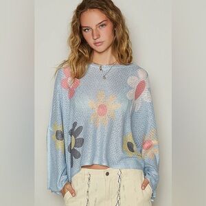 POL Flower Dropped Shoulder Long Sleeve Knit Top 10010026810